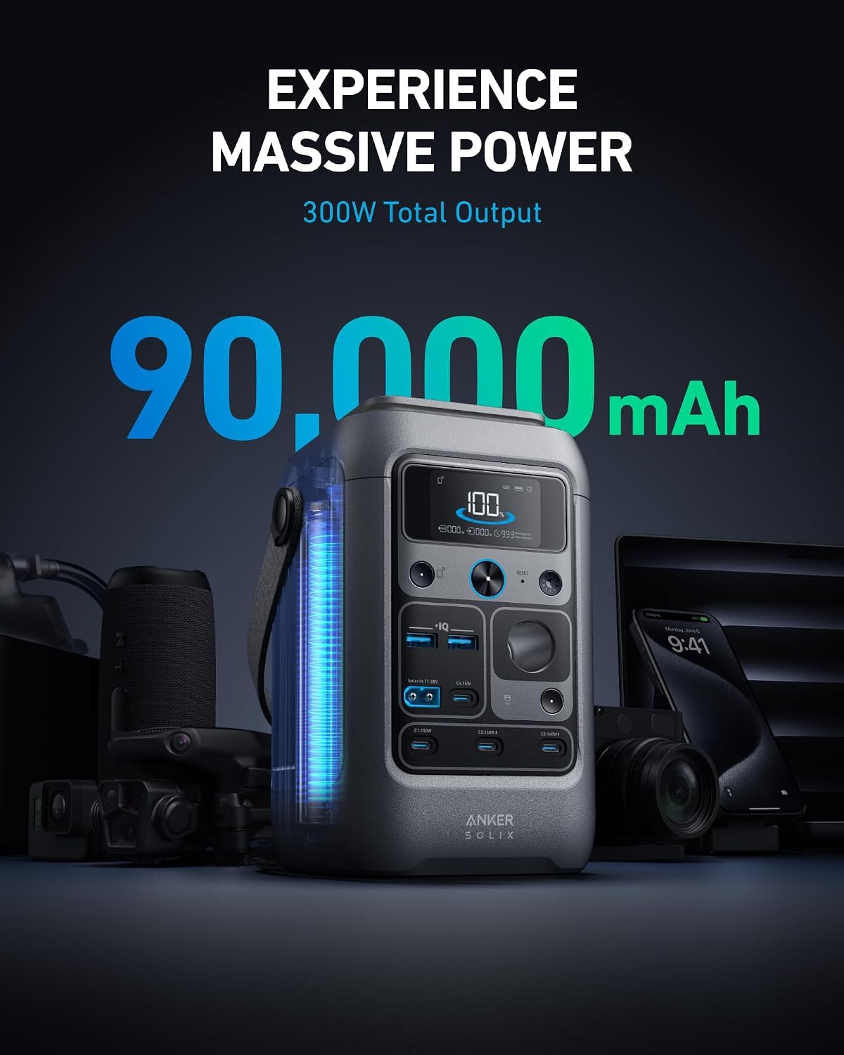 Anker SOLIX C300 - Estación de banco de energía CC y bolsa protecto...
