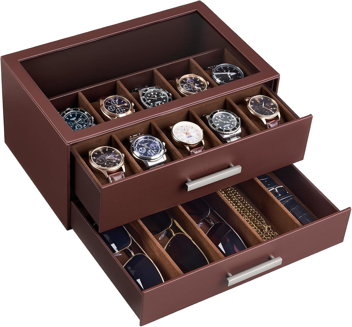 ProCase Caja de reloj de 10 ranuras para hombre, caja de gafas de s...