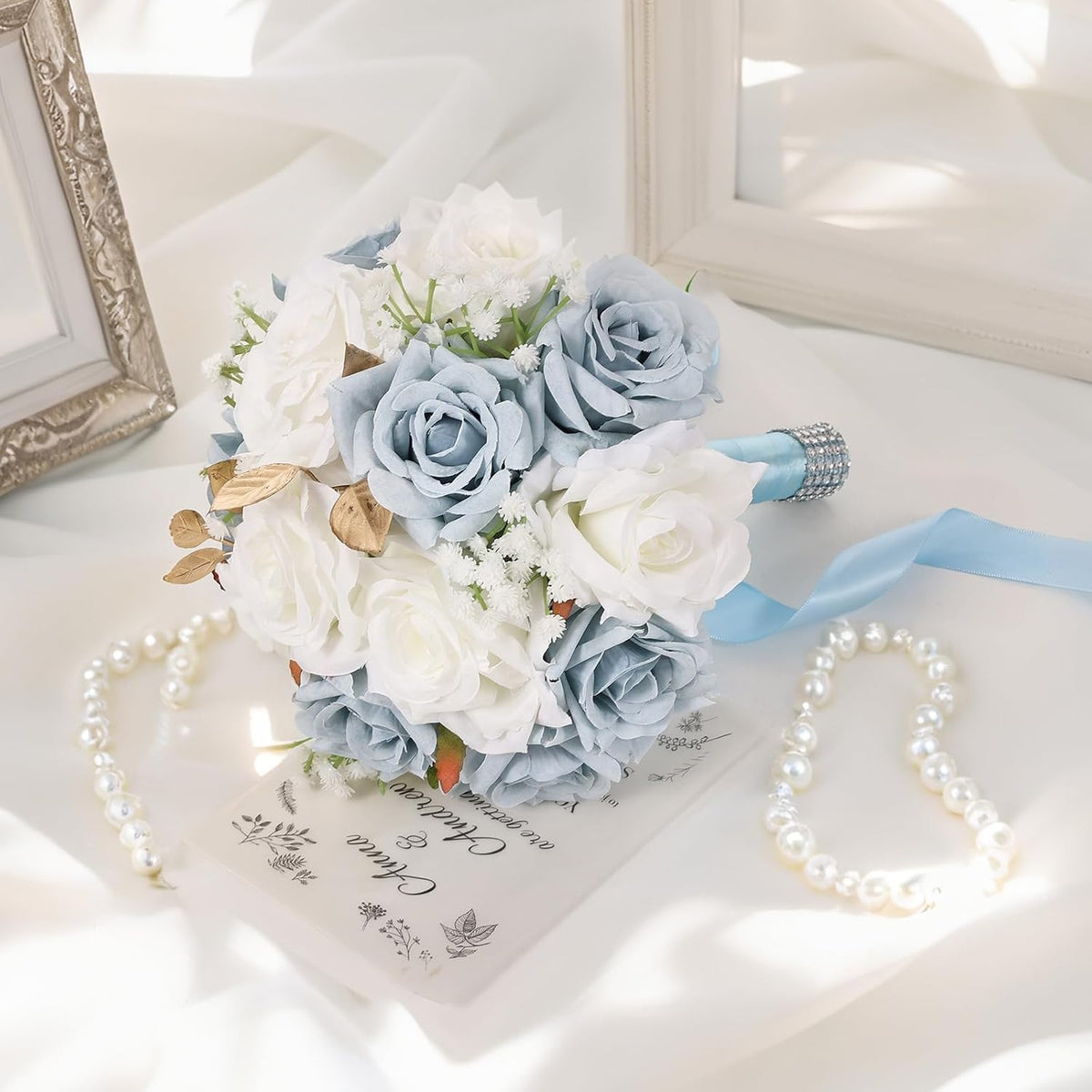 Qeedy Ramos de Boda para Novia - Flores de Seda Realistas Rosas Art...
