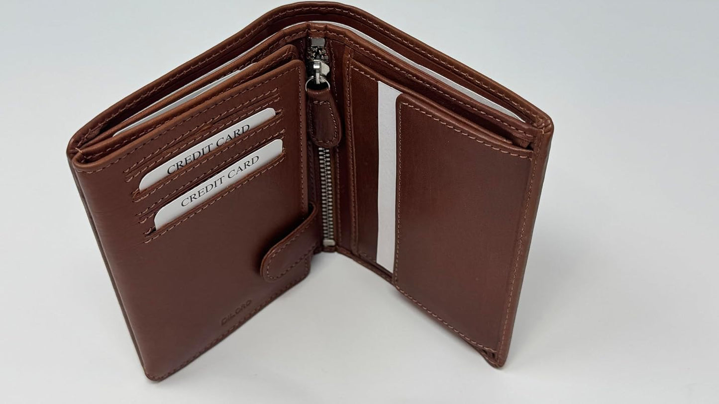 DiLoro Cartera plegable de cuero genuino de grano completo para hom...
