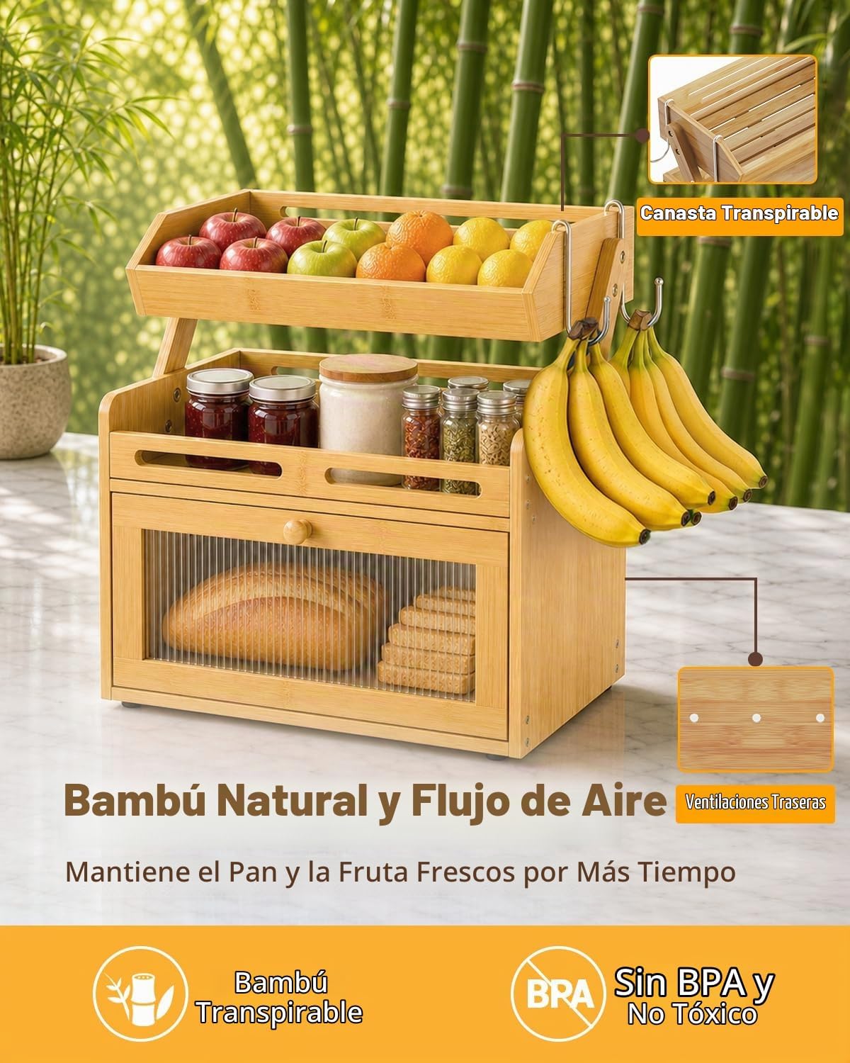 Coiesol Panera para encimera de cocina, contenedor de almacenamient...