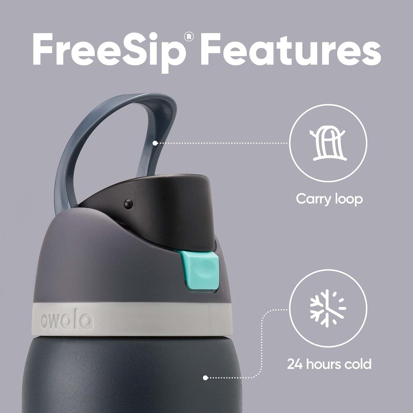 Owala FreeSip - Botella de agua aislada de acero inoxidable y funda...