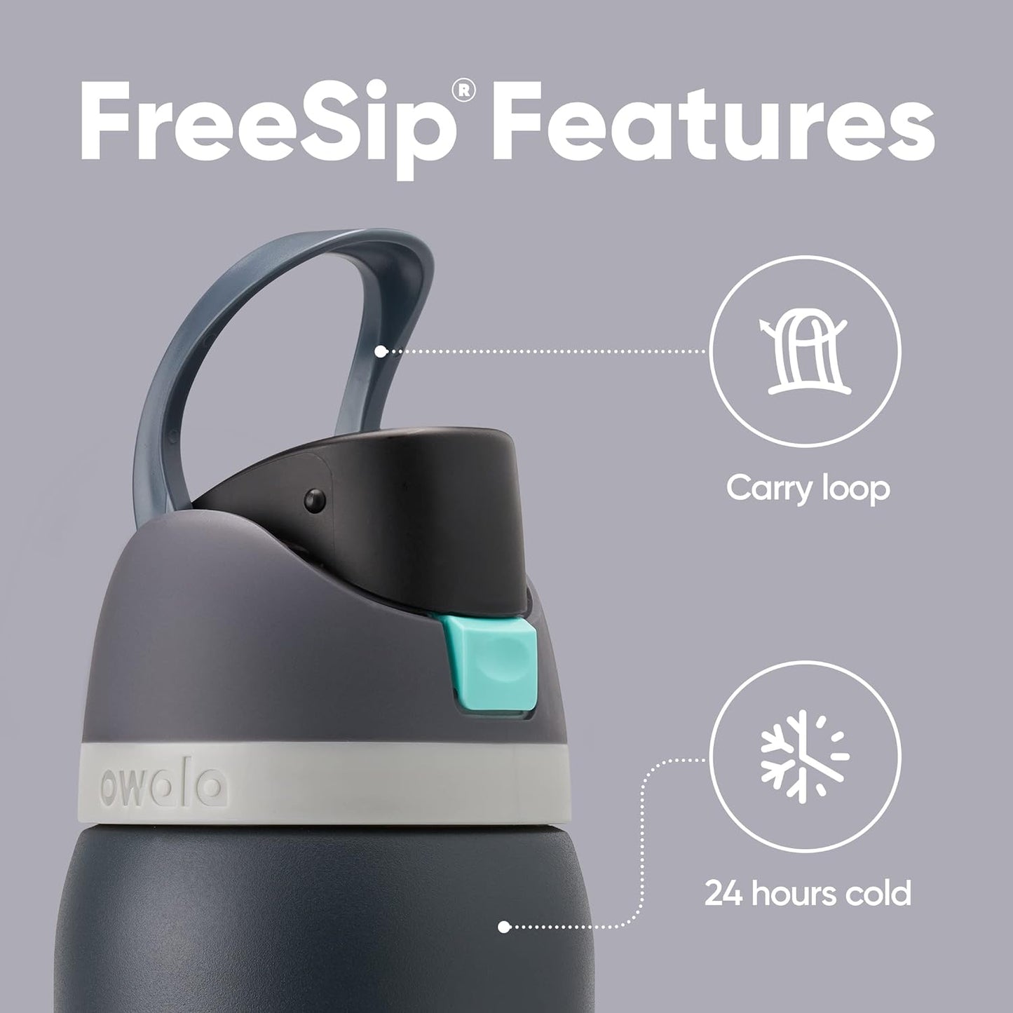 Owala FreeSip - Botella de agua aislada de acero inoxidable y funda...