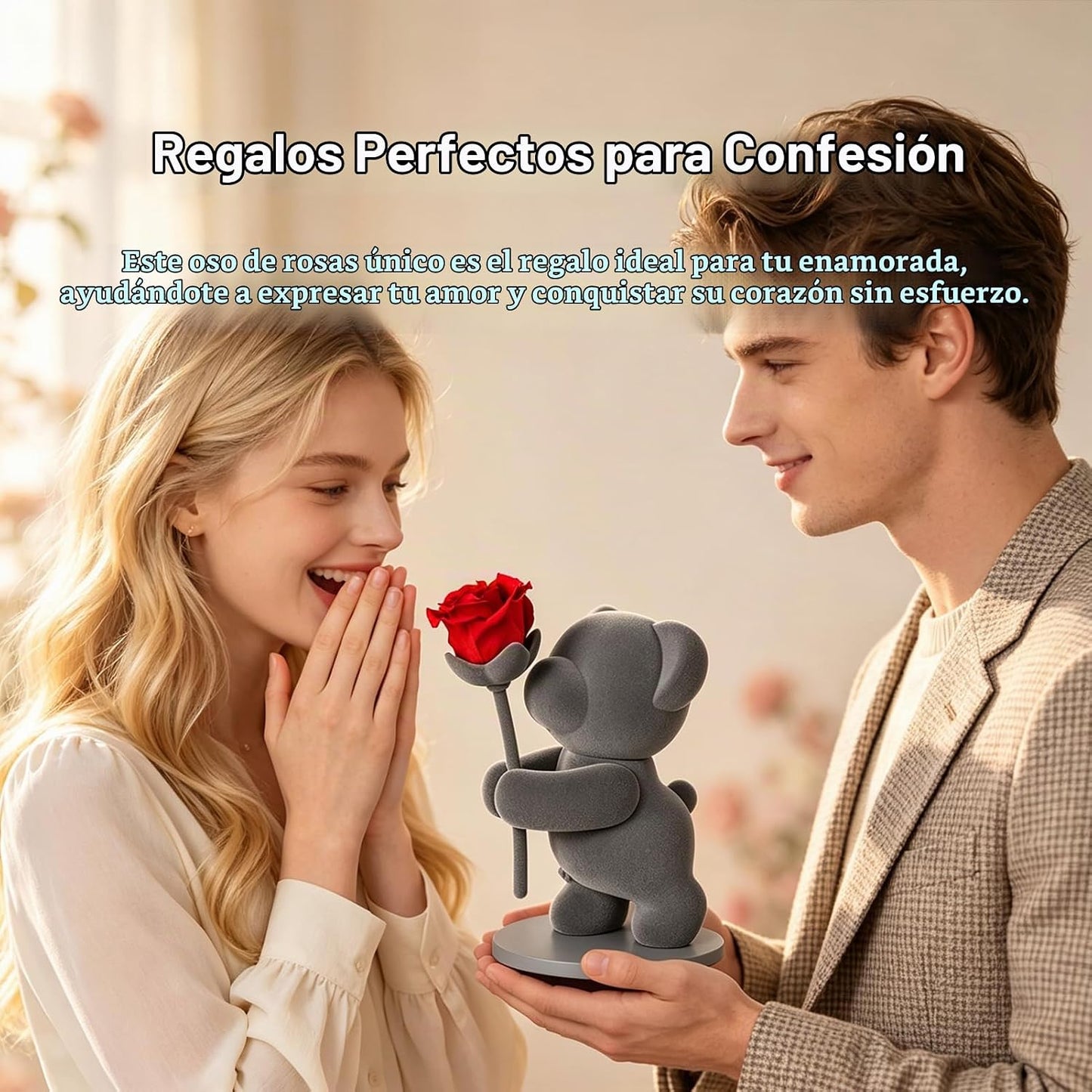 JoyFlower - Flores preservadas con lindo oso de peluche, regalo rom...