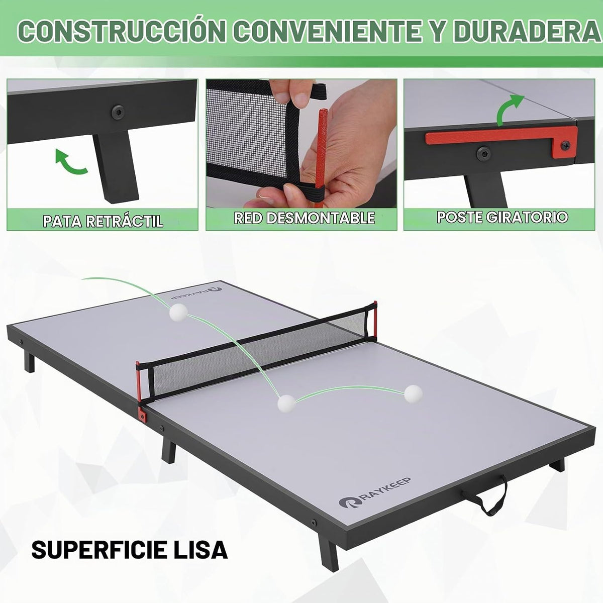 RAYKEEP Mini mesa de tenis de mesa plegable, mesa de ping pong port...