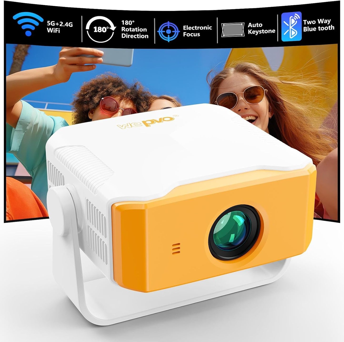 Mini proyector portátil giratorio con enfoque electrónico y Auto Ky...