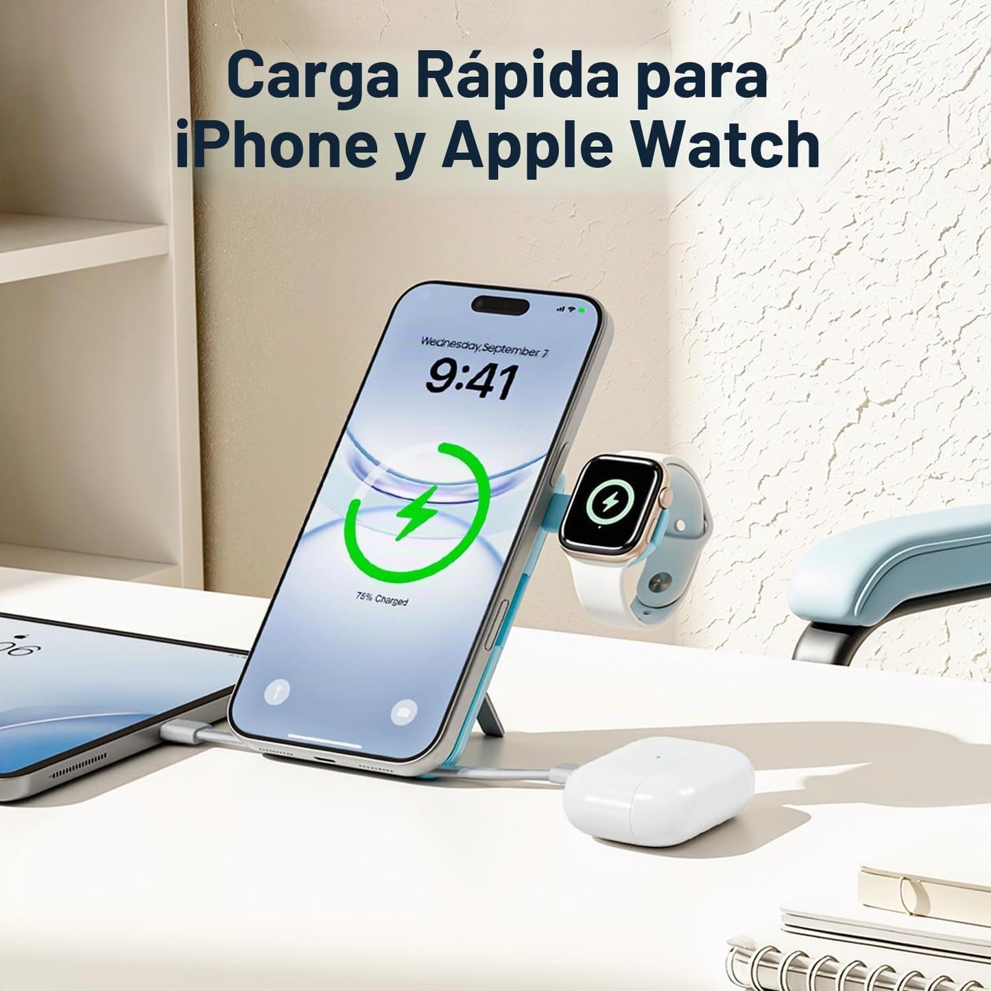 Q Cargador portátil inalámbrico magnético de 10,000 mAh, batería ex...