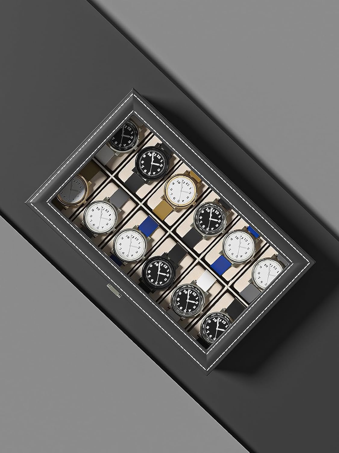 Ausalivan Vitrina de relojes para hombres, caja organizadora de rel...