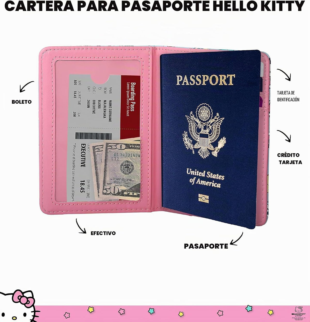 Hello Kitty Funda de pasaporte para licencia oficial de viaje, rega...