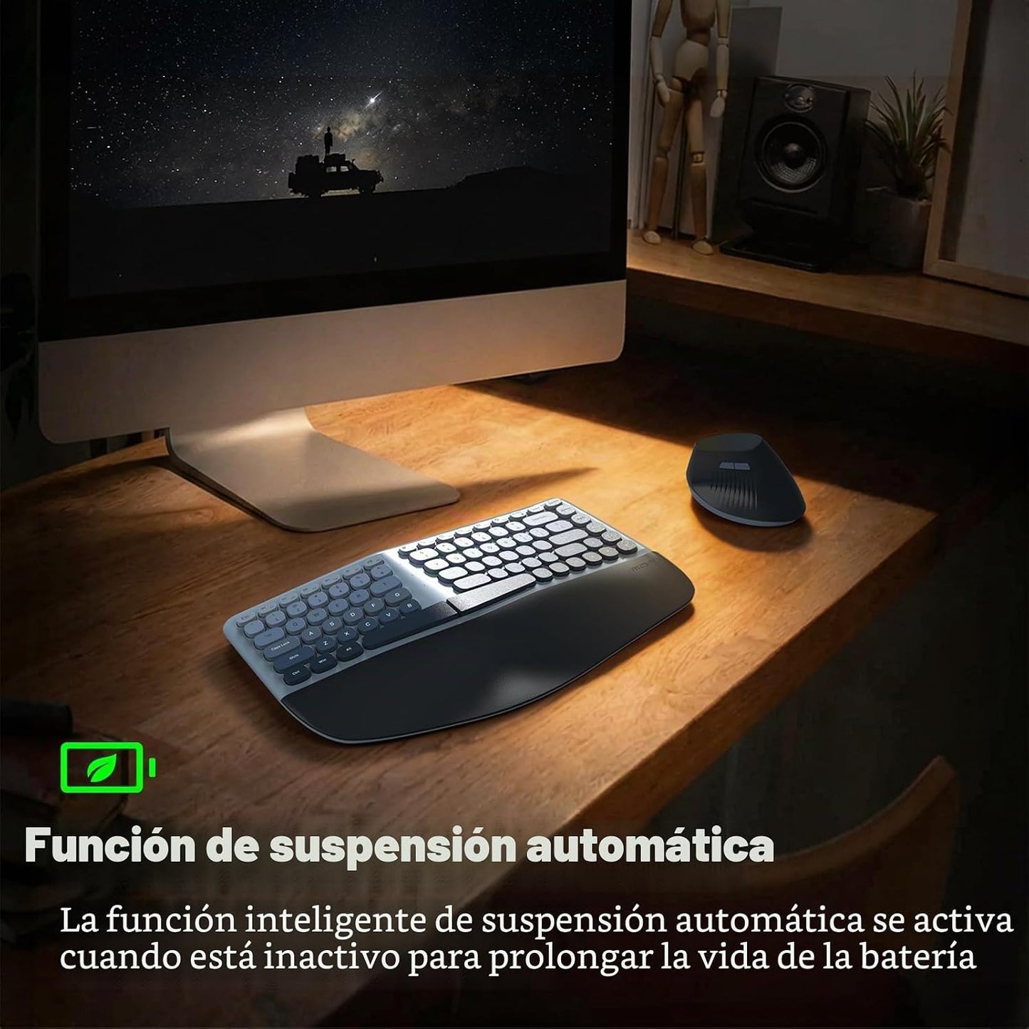 MOFII Combo de teclado y mouse ergonómicos inalámbricos, teclado cu...