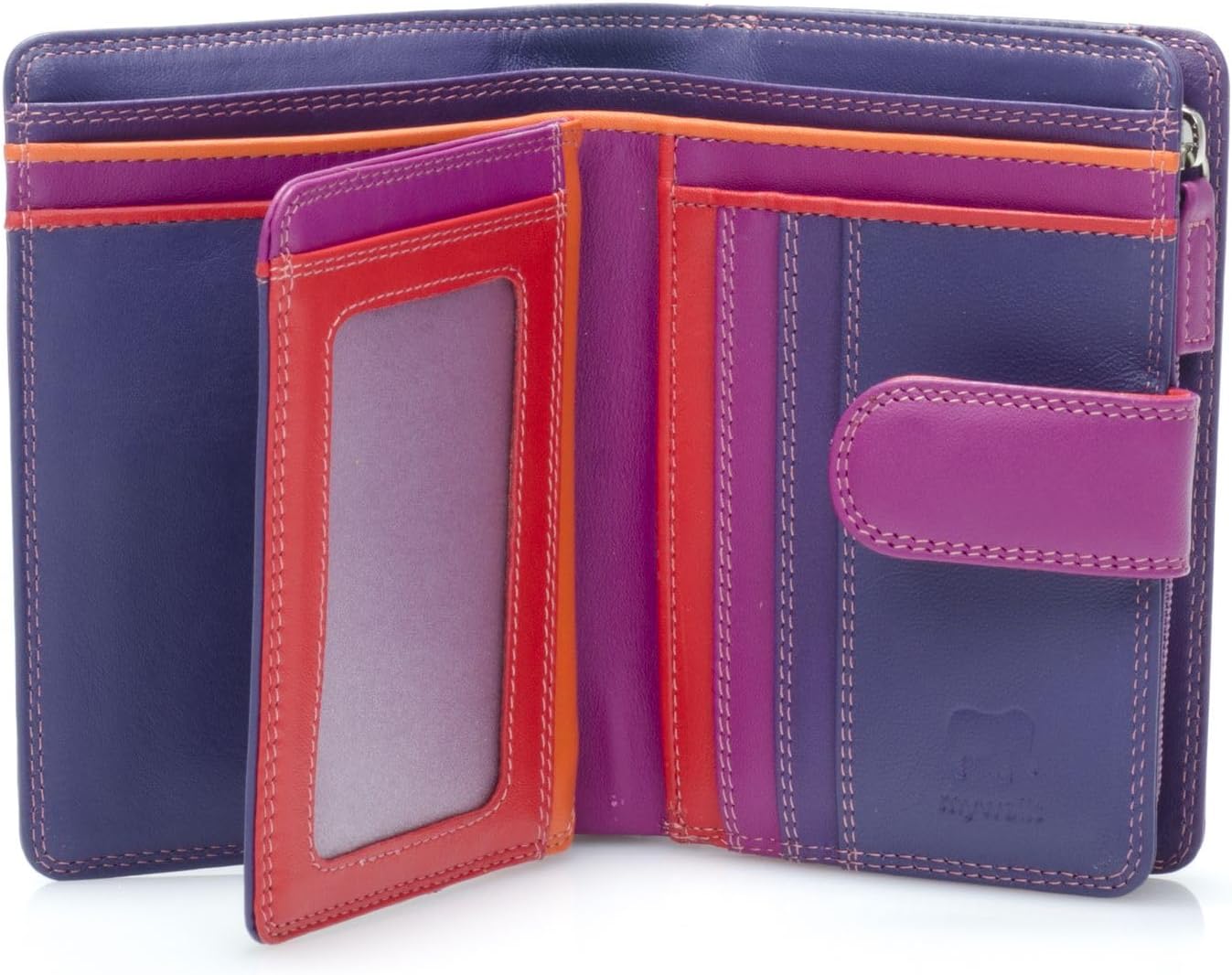 mywalit Cartera mediana de piel con cierre a presión, 9 ranuras par...