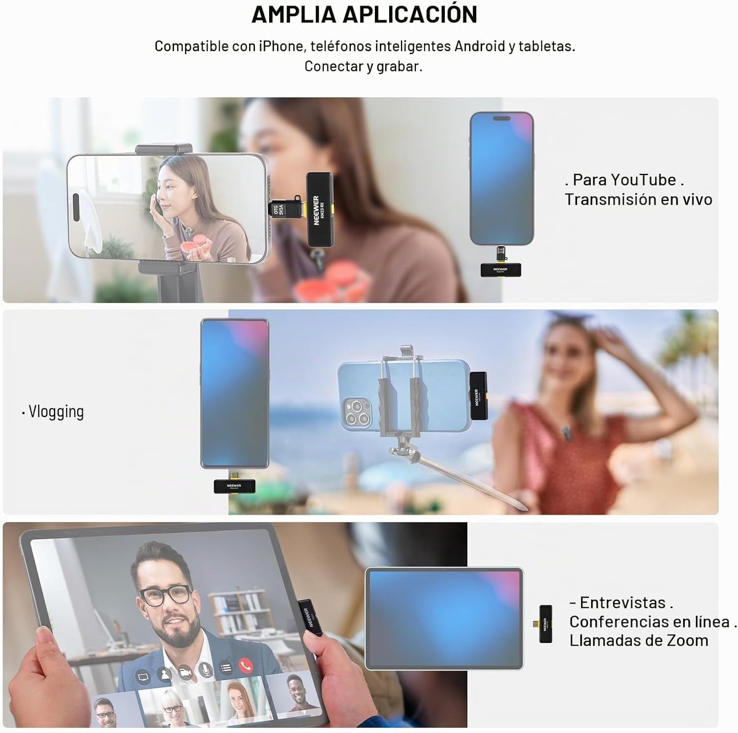 NEEWER Micrófono Lavalier Inalámbrico para iPhone Android Tablet PC...