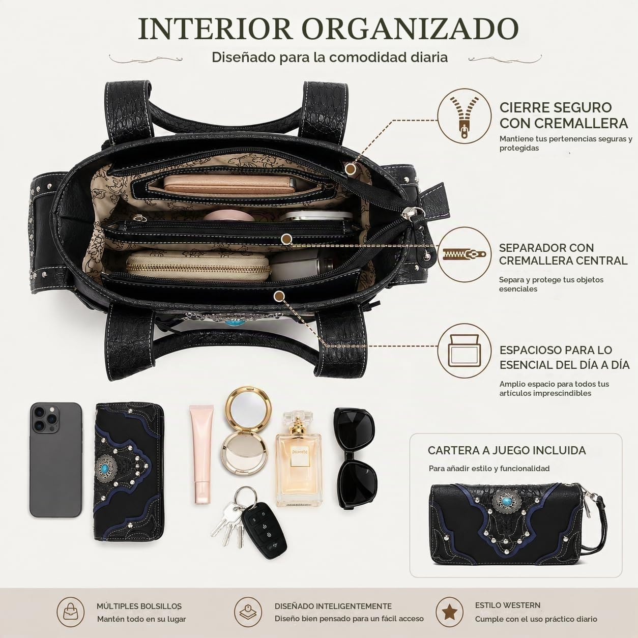 Estilo occidental vaquera tejida con flecos de cocodrilo magnífico...