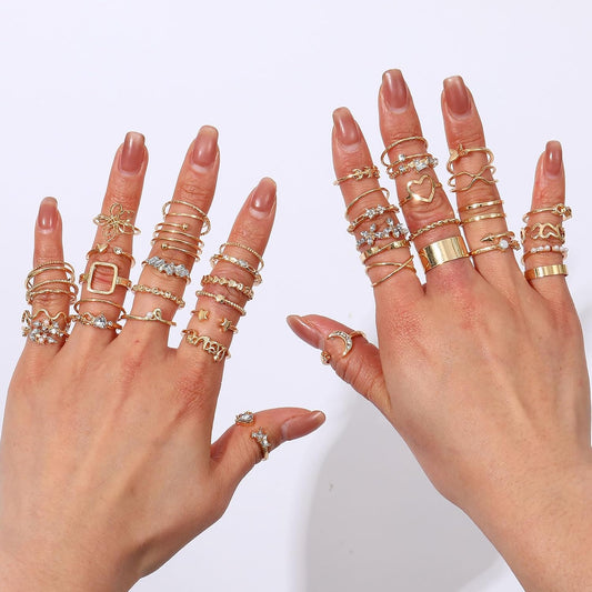 CHICUTIE Juego de anillos dorados para nudillos para mujeres, apila...