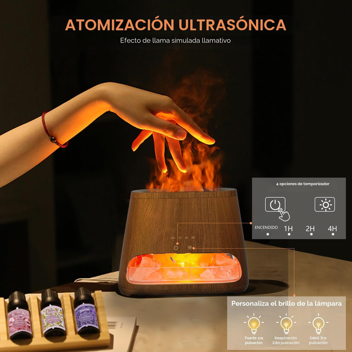 SALKING Lámpara difusora de sal del Himalaya 2 en 1, humidificador...
