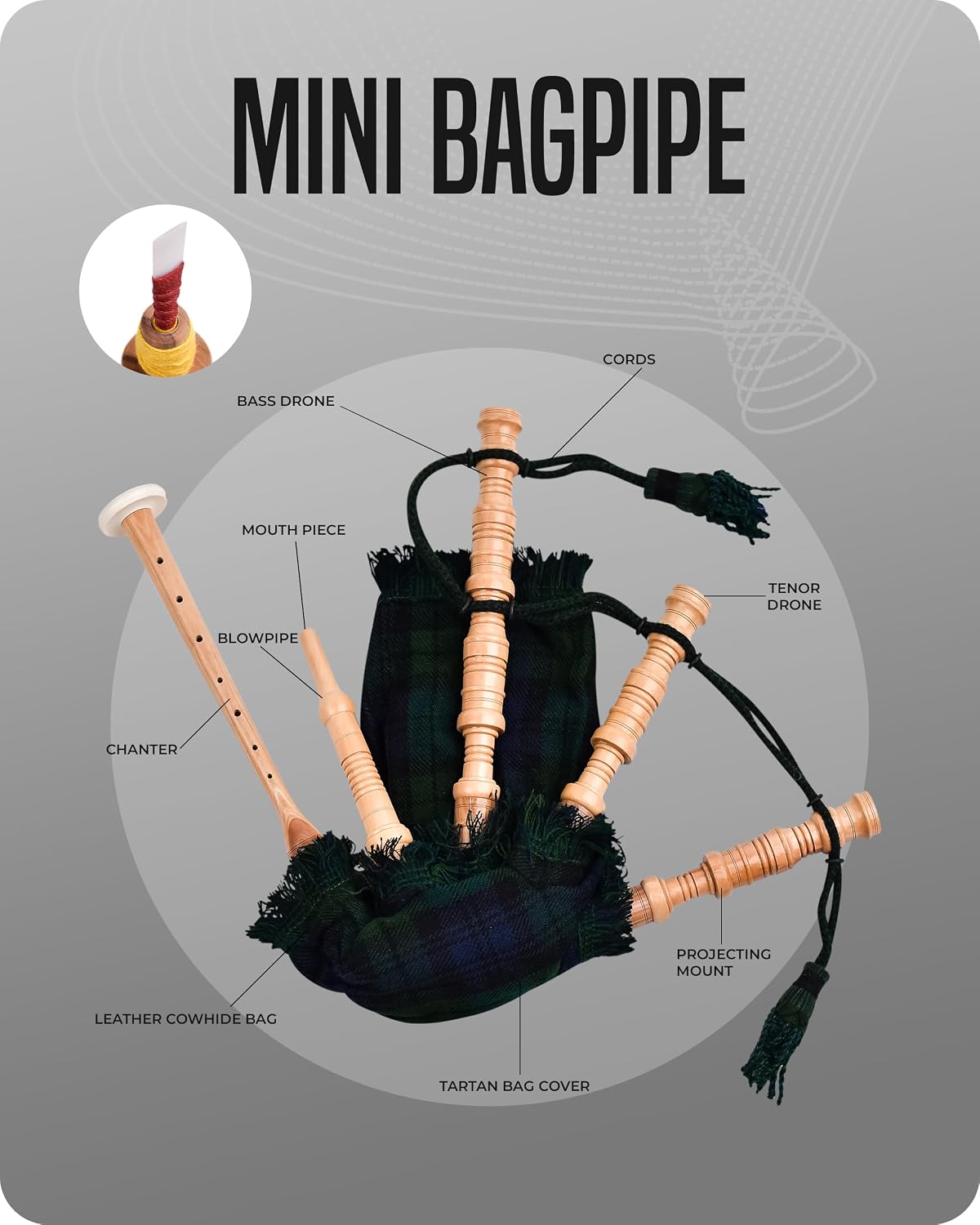 Mini gaita miniatura, gaita de palisandro para principiantes, juego...