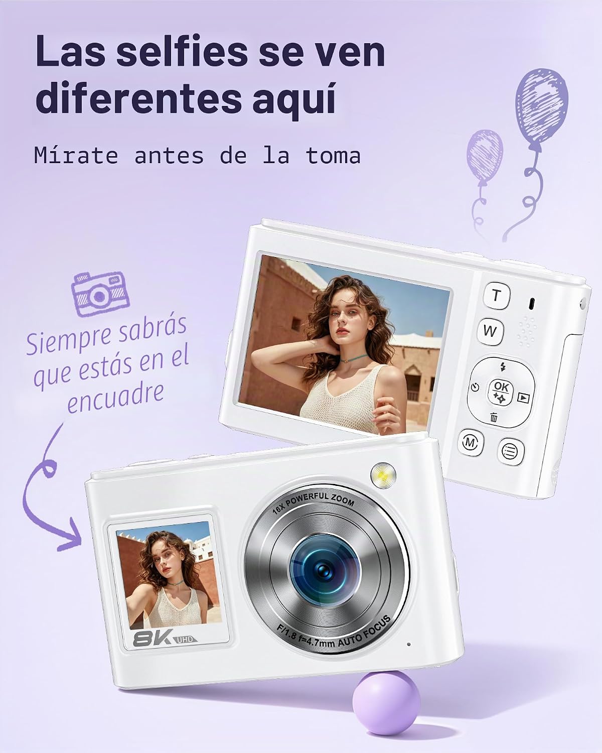 Cámara digital 8K, cámaras WiFi de 96 MP para fotografía con pantal...