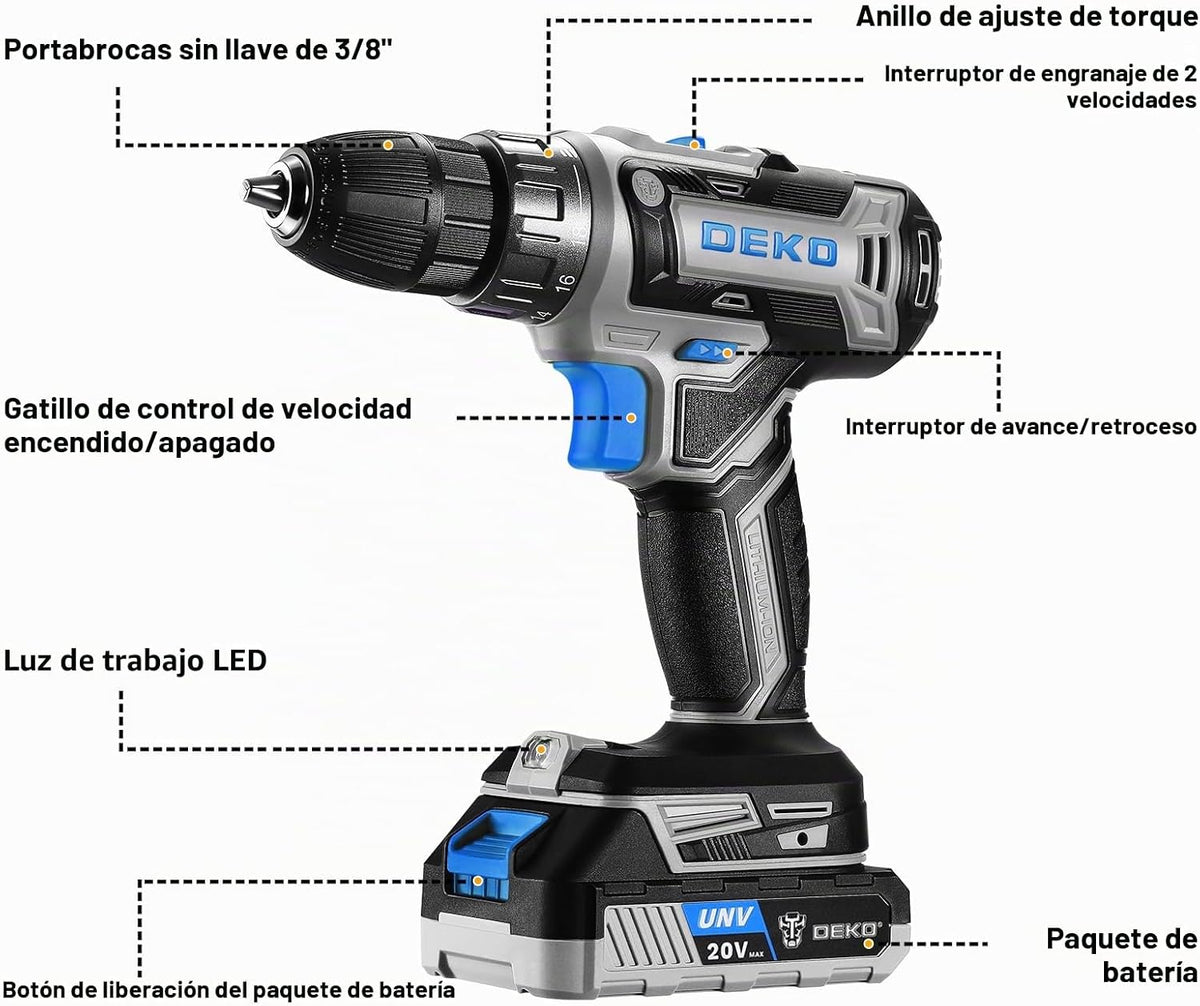 Taladro Eléctrico Inalámbrico: DEKO PRO Taladro Inalámbrico 20V Jue...