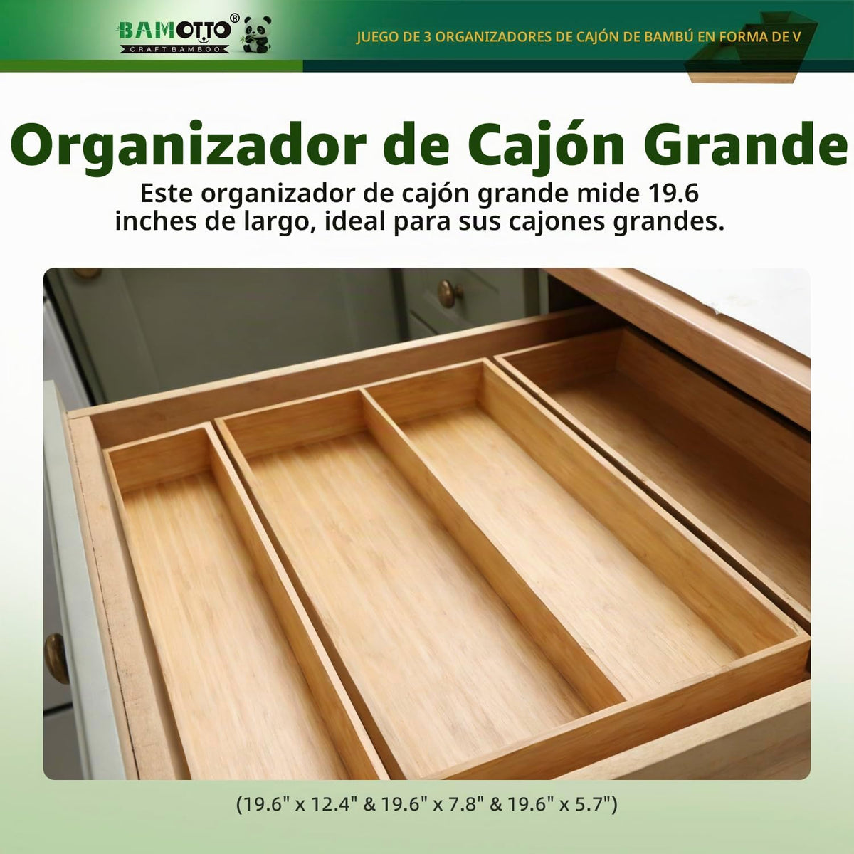 Conjunto de Organizador de Cajones de Bambú en Forma de V de 3 Piez...