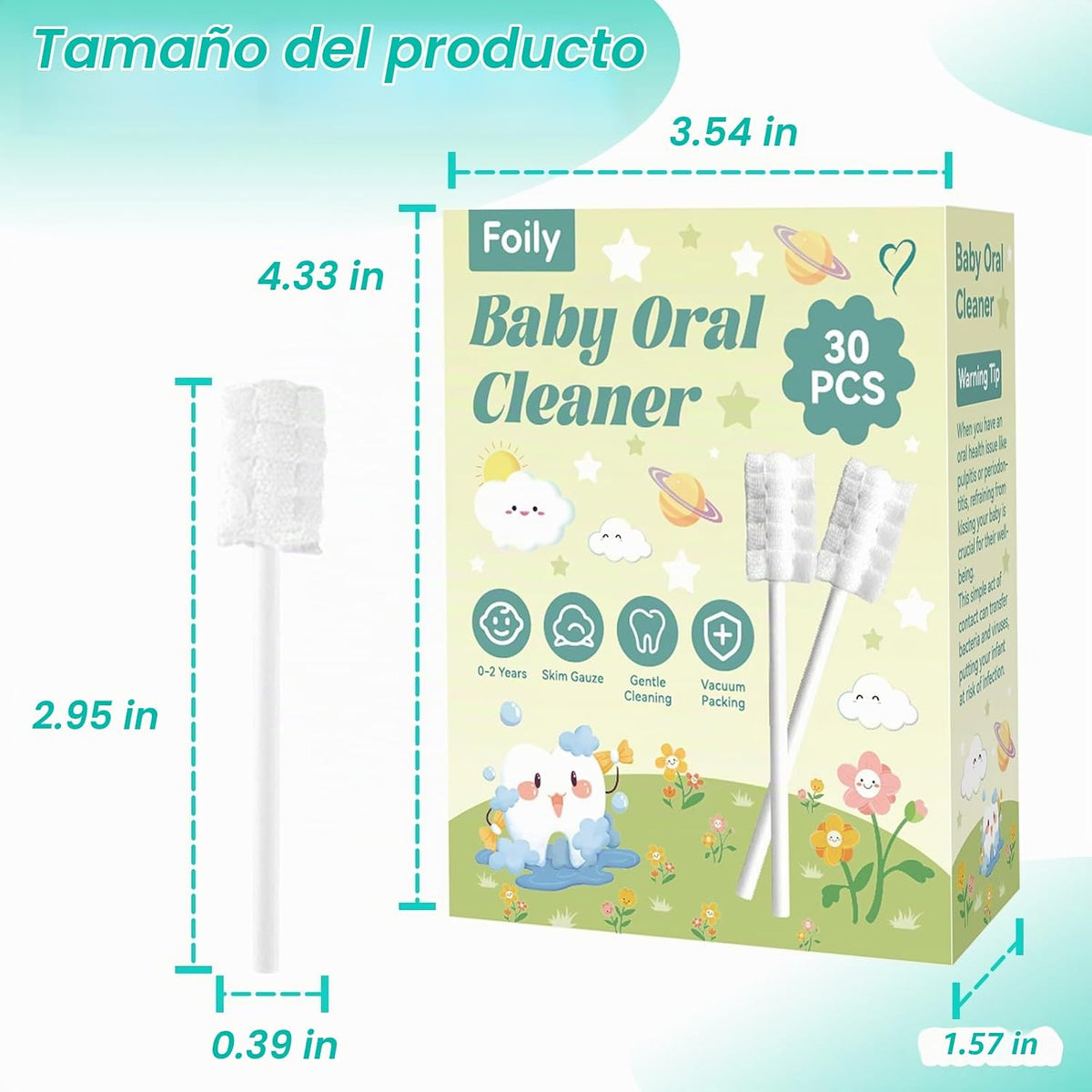 Foily Paquete de 30 gasas limpiadoras de lengua para bebés con cepi...