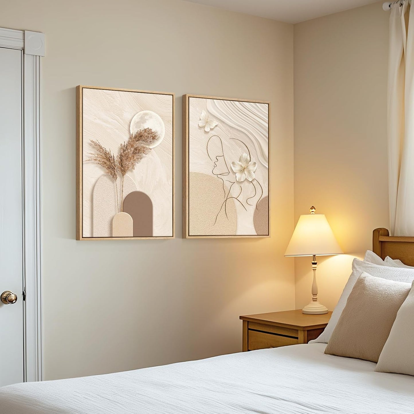 Arte de pared abstracto neutral enmarcado, juego de 2 impresiones e...