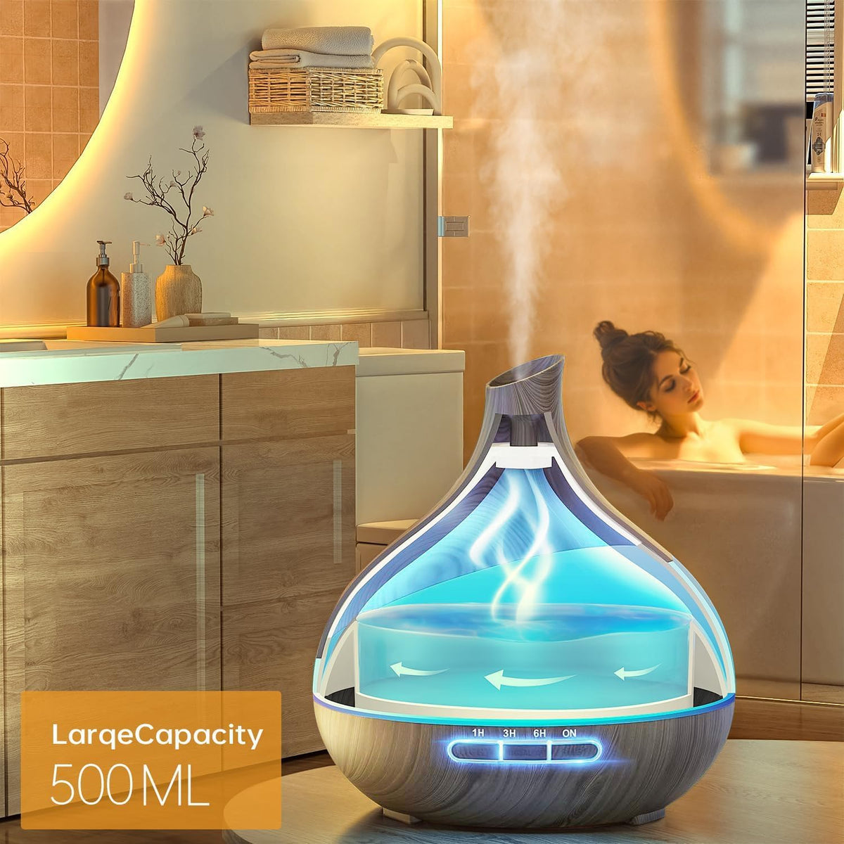 HJTHJT Difusor de aceites esenciales de 500 ML para el hogar: LED d...