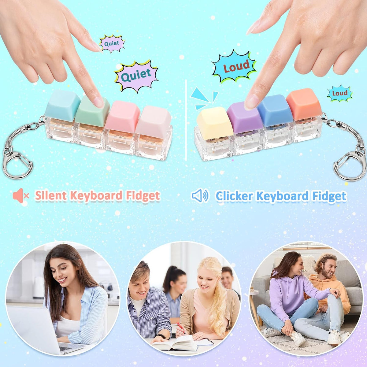 Juguete sensorial de teclado con clicker, 2 piezas, llavero de clic...