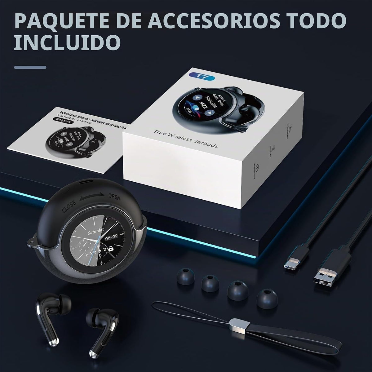 TRAUSI Auriculares inalámbricos con pantalla táctil inteligente y f...