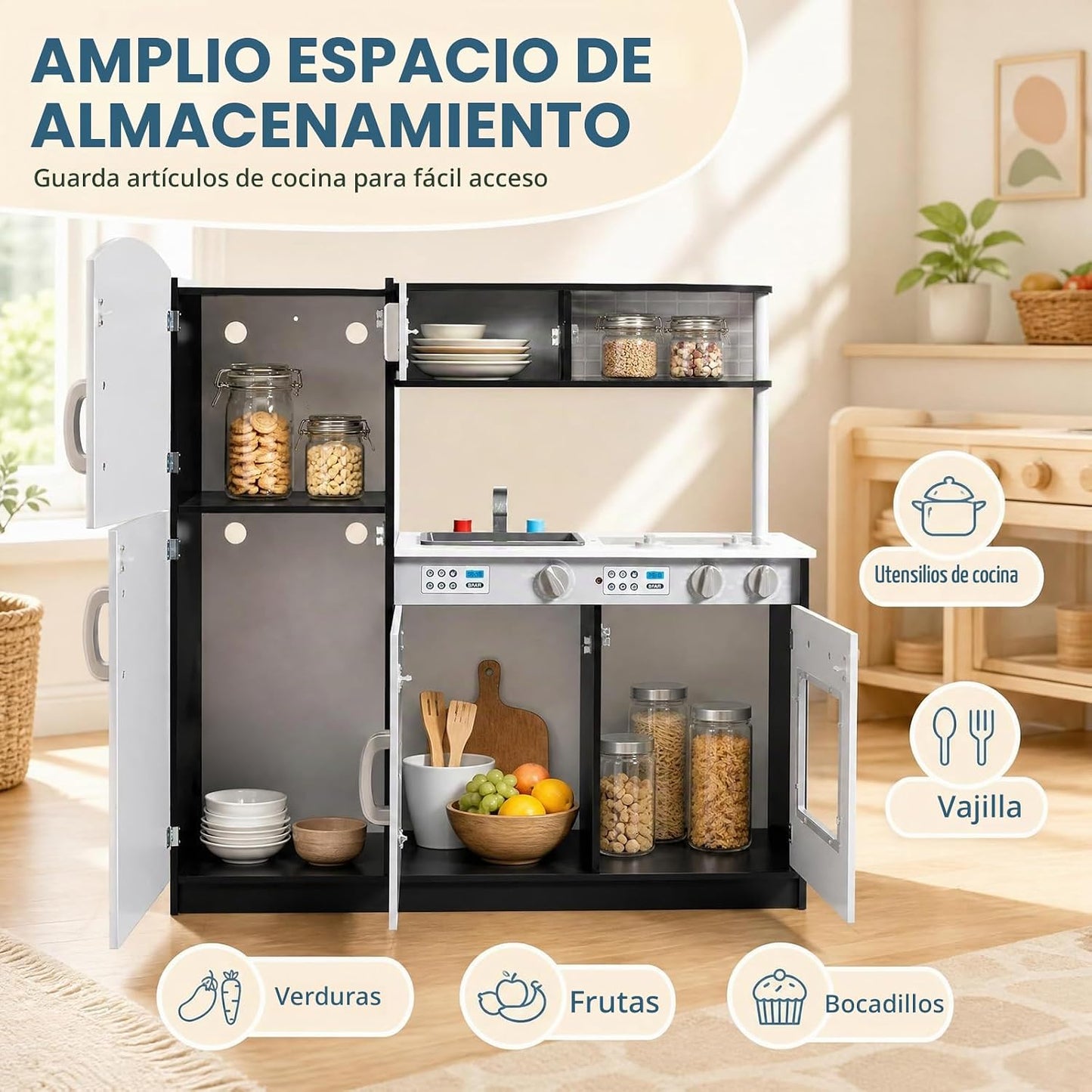 Costzon Cocina de Juguete para Niños, Juego de Cocina de Madera par...