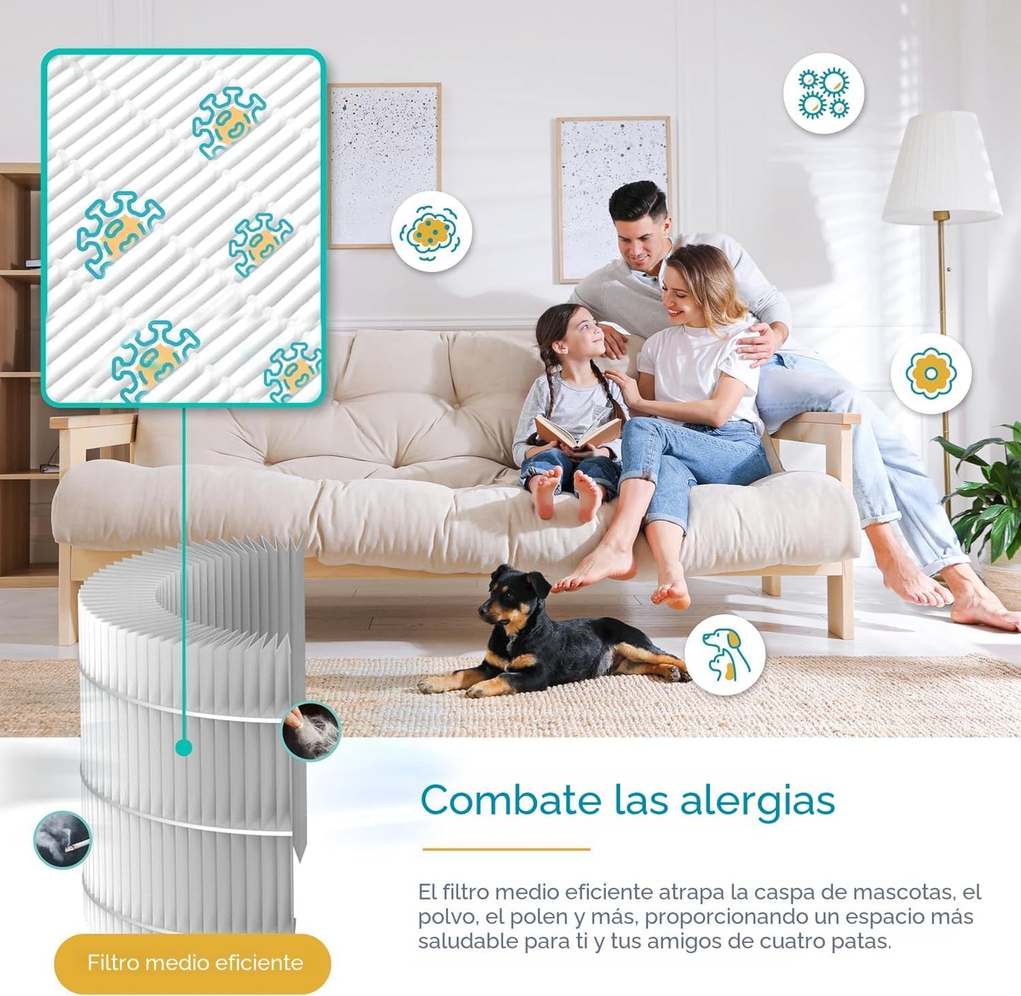 Purificador de aire Levoit para mascotas domésticas, habitación gra...