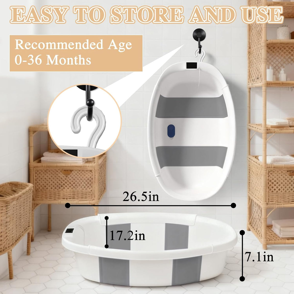 Bañera para bebé EverKiddo, tina de baño para bebé con termómetro y...