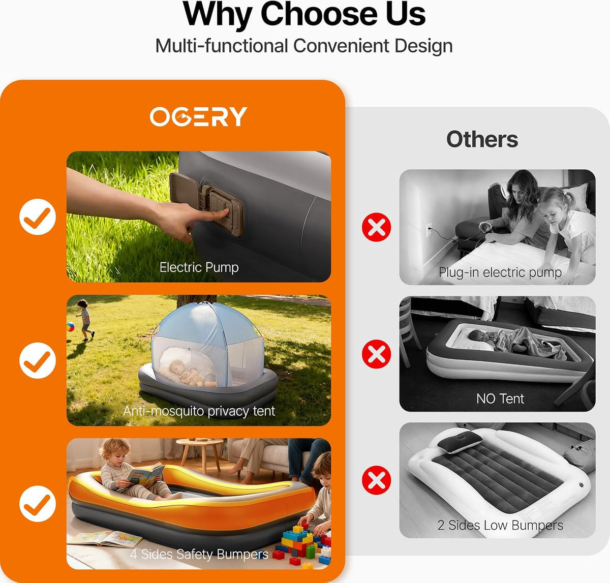 OGERY Cama inflable de viaje para niños pequeños con tienda de camp...