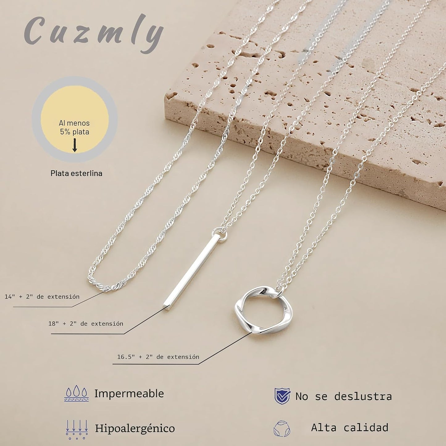 Cuzmly - Collares en capas de plata para mujer, conjunto de collare...