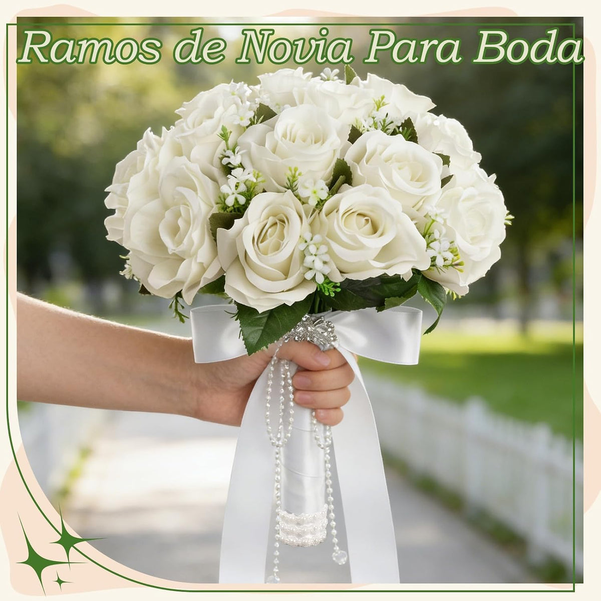Wowagoga Ramo de boda de 12 pulgadas con cintas de cristales de per...
