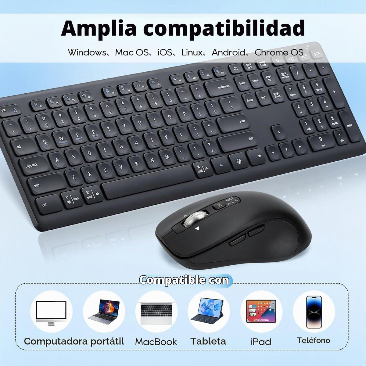 CITLLA Combo de teclado y mouse inalámbricos, teclas de interruptor...