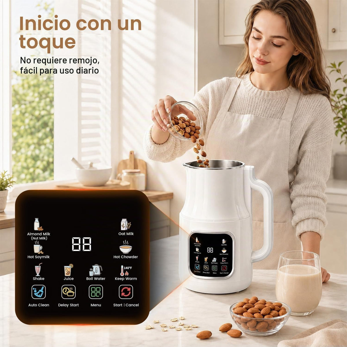 Flelano Máquina eléctrica de leche de nuez de 46 onzas, máquina de...