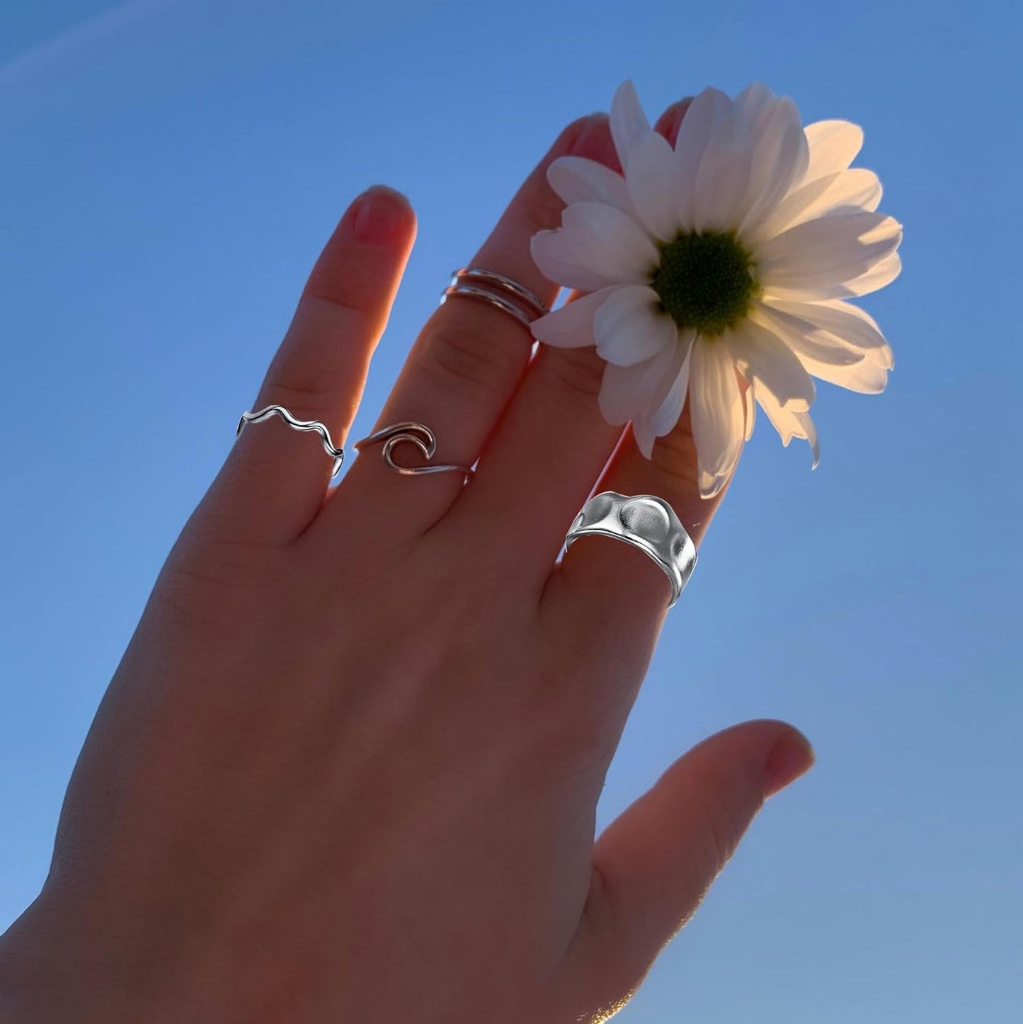 PINCHUAN Juego de 17 anillos de plata para nudillos para mujer, jue...