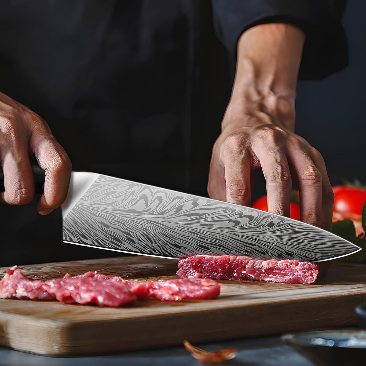 SANMEIHO Cuchillo de chef en acero en polvo, cuchillo de cocina jap...