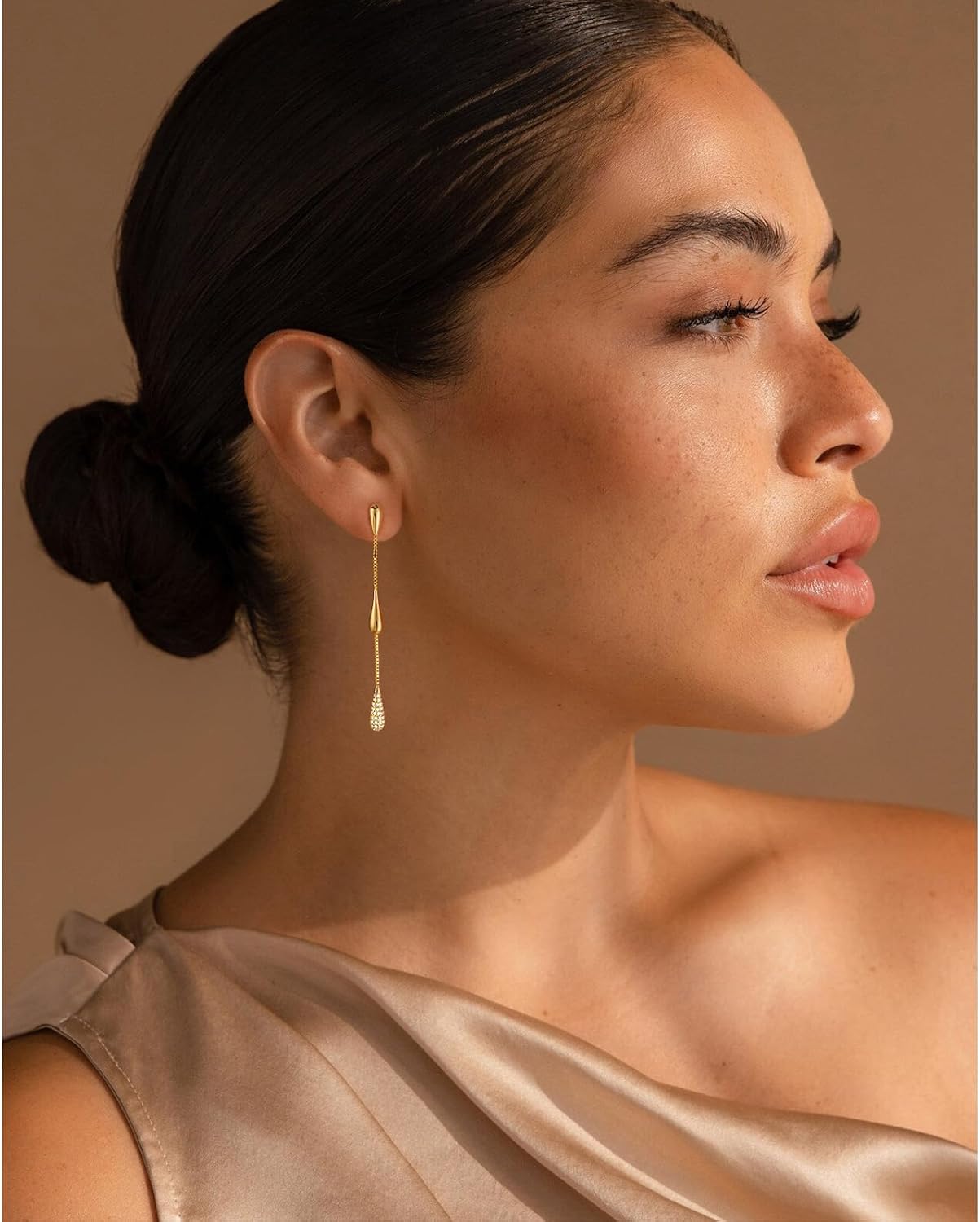 Aretes colgantes para mujer, chapados en oro de 14K con circonita c...