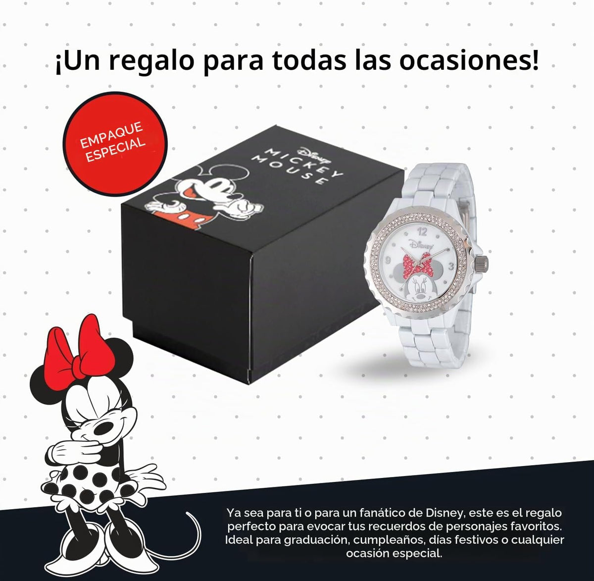 Reloj Disney Minnie Mouse para mujer, diseño clásico de Minnie Mous...