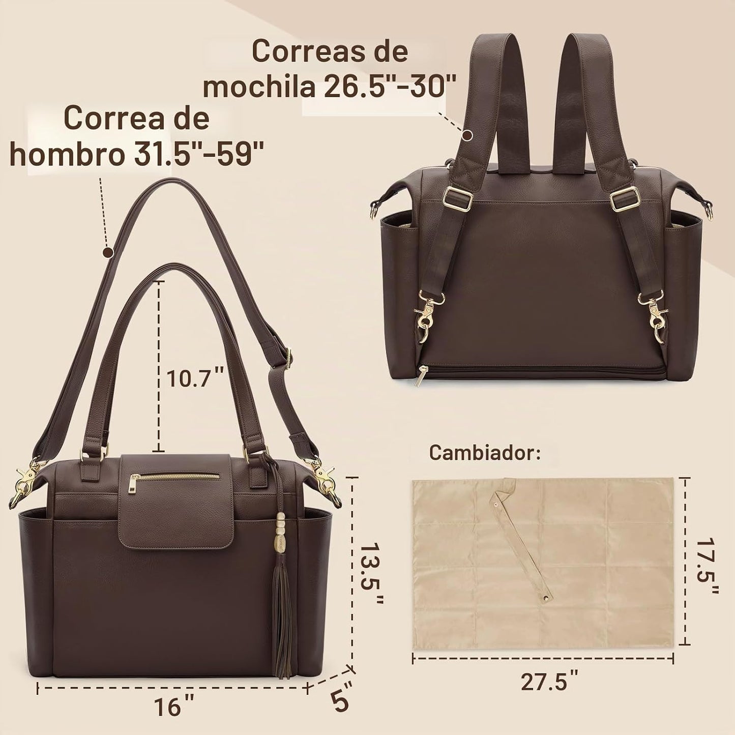 Omanmoli Bolsa de pañales Tote Bolso de pañales de cuero Mochila Bo...