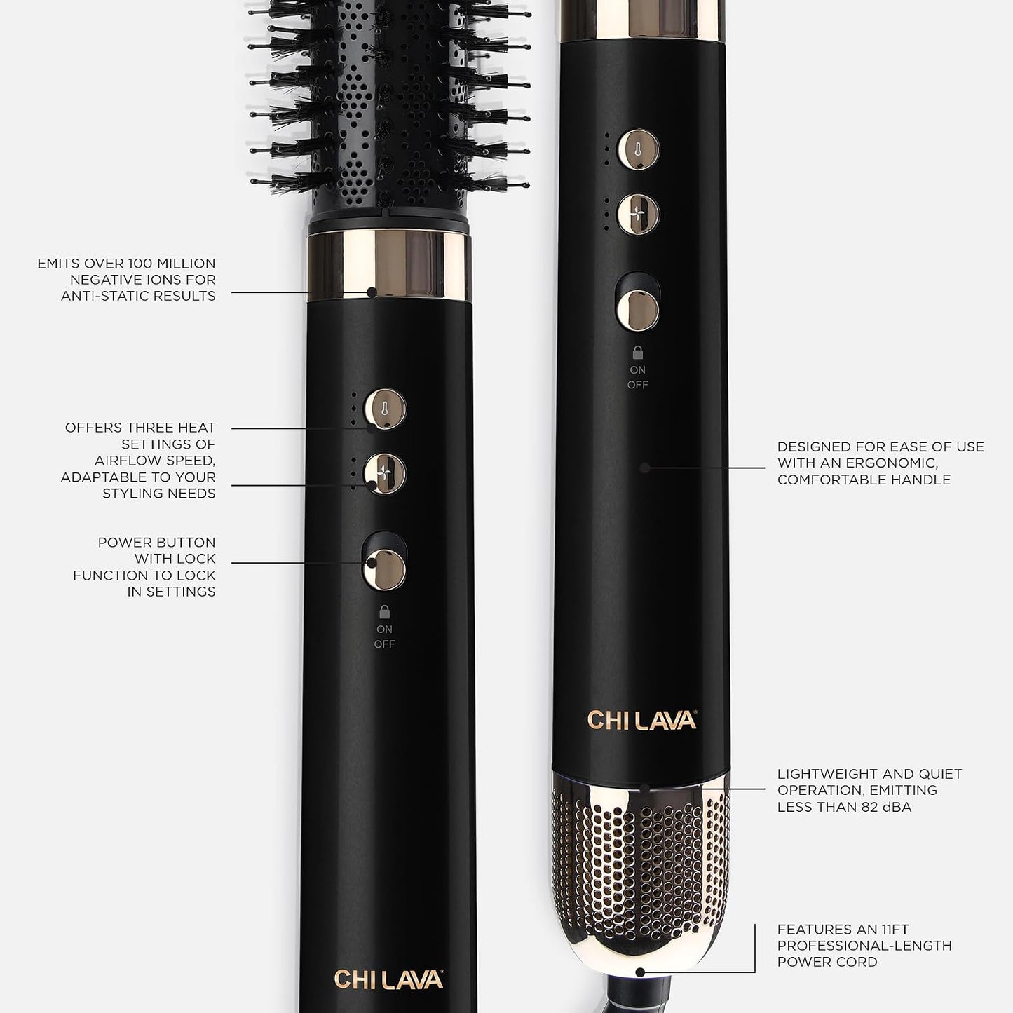 CHI Lava AirGlam, da volumen, riza y seca el cabello, color negro |...