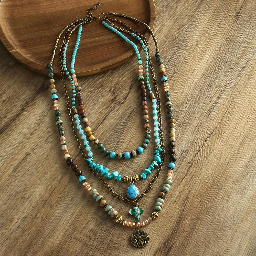 Yomisa Collares bohemios en capas para mujer, collar largo de cuent...