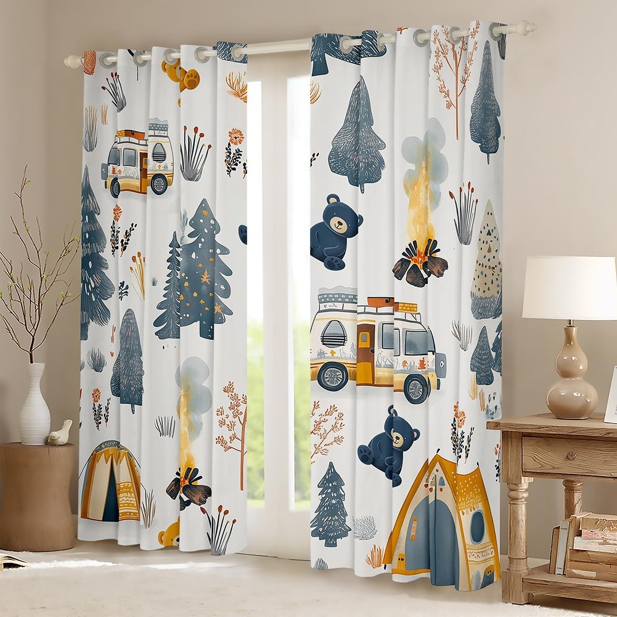 Cortina de ventana con temática de campamento, cortinas de oso para...