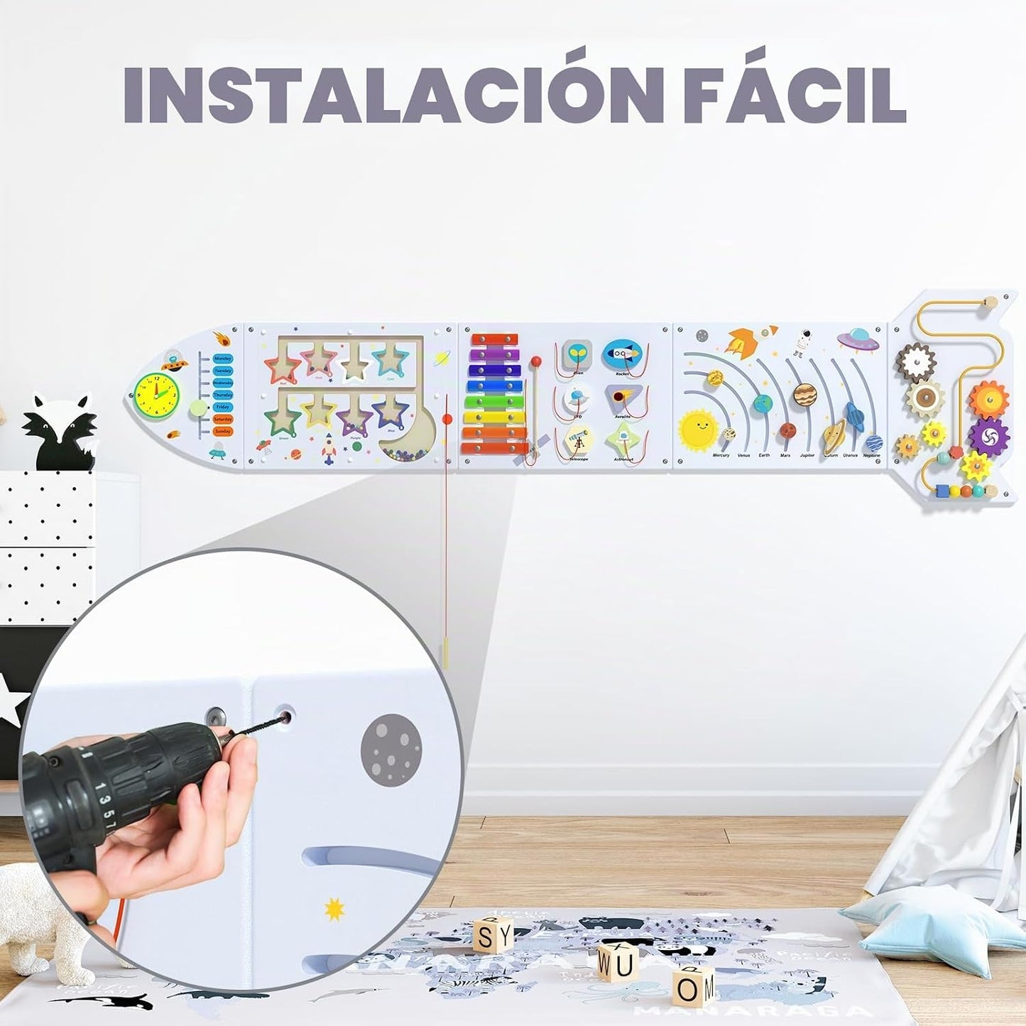 nigwet Paneles de Tablero Ocupado de Actividad de Cohete para Pared...