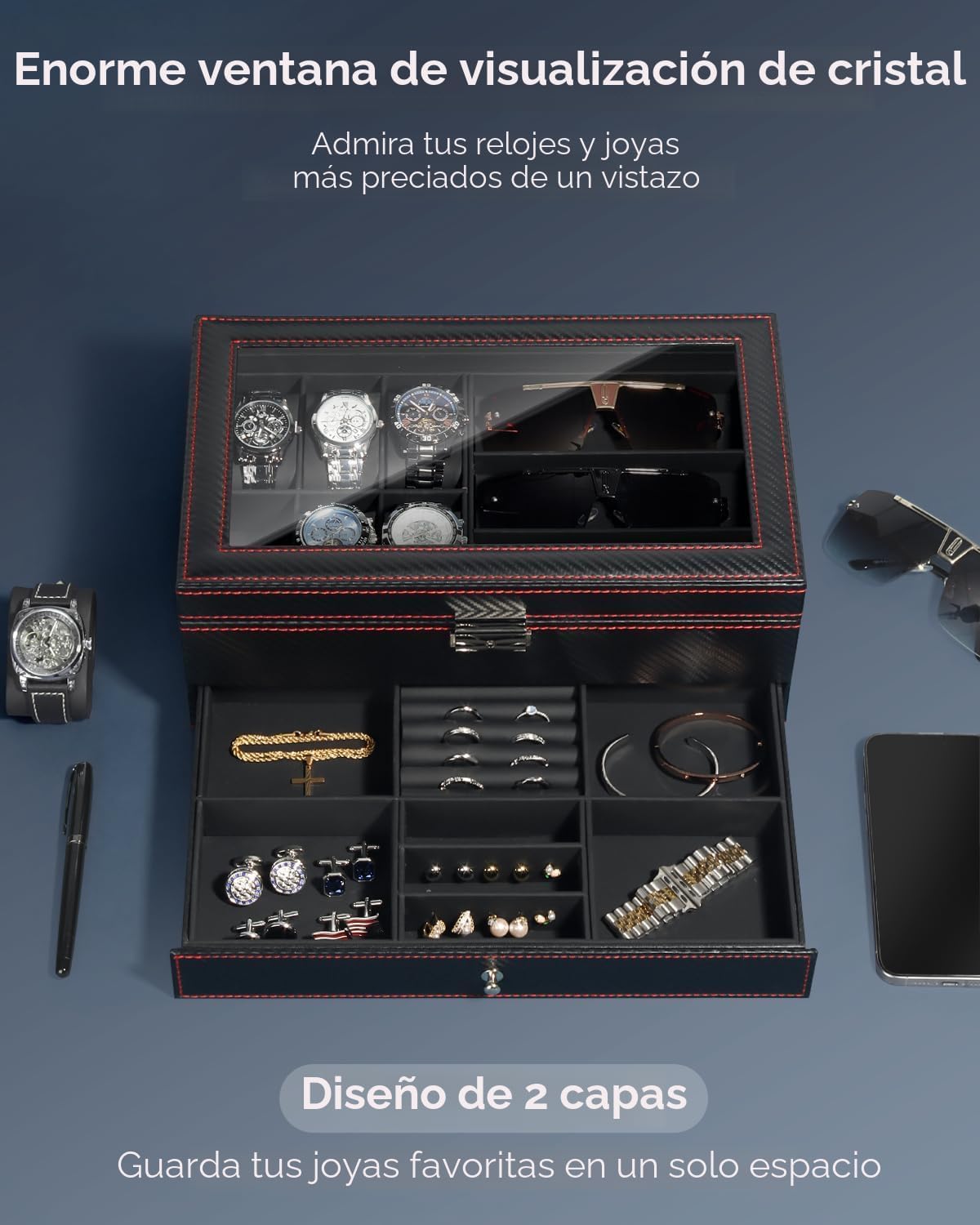 Kukikan Caja Organizadora de Joyería para Relojes, Estuche para Rel...
