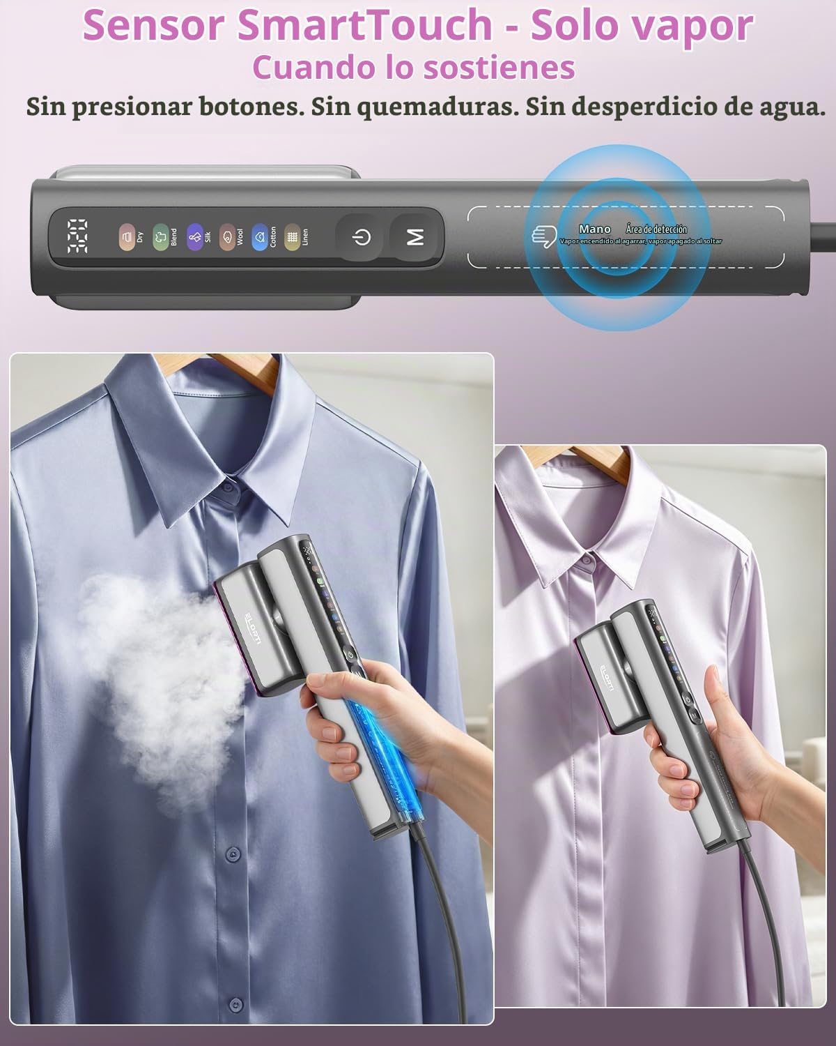 ELORTI Vaporizador para ropa, plancha de vapor de 1200 W con sensor...