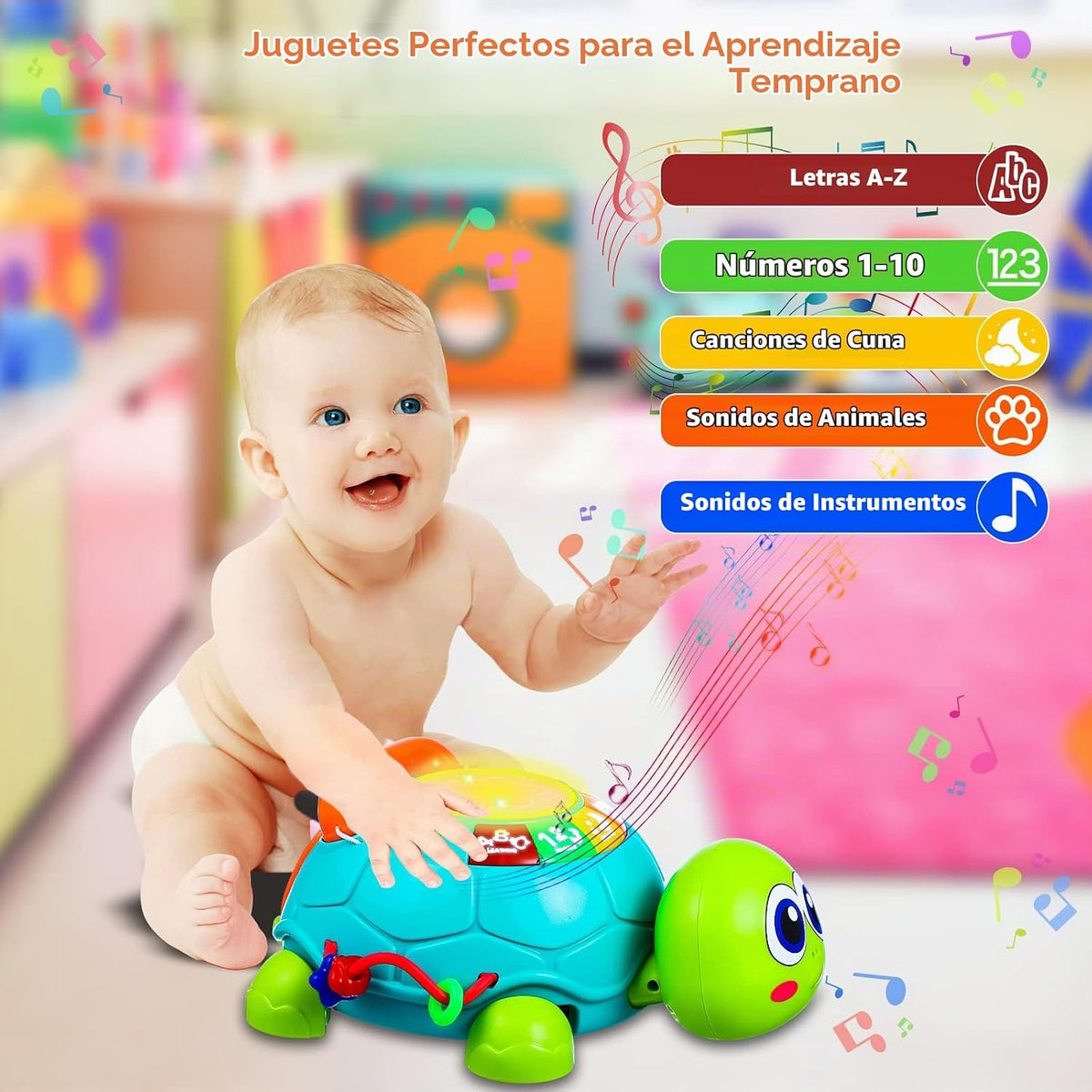 Juguetes para bebés de 6 a 12 meses, tortuga musical para gatear, j...