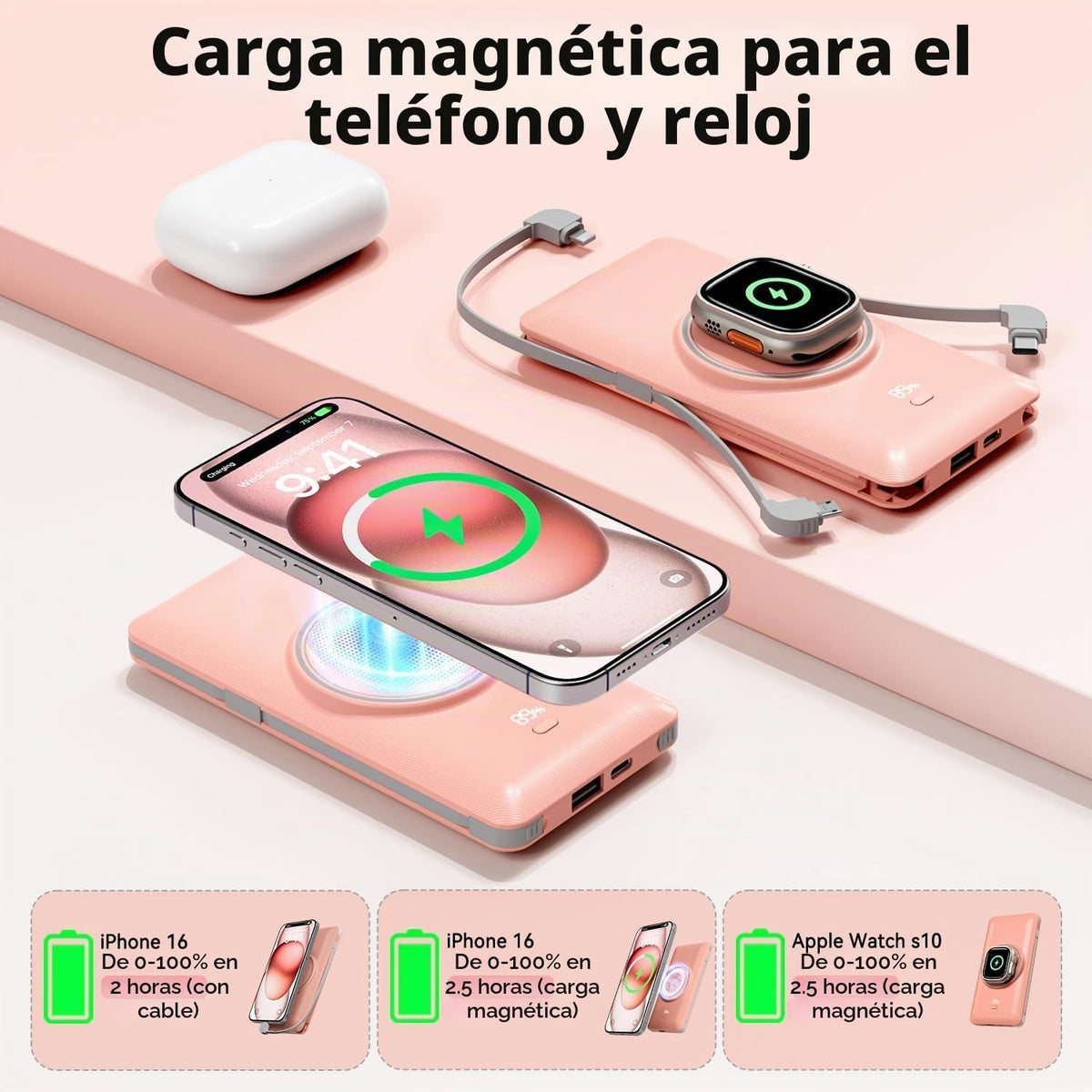 Cargador portátil magnético de 10000 mAh para iWatch y iPhone, 22.5...