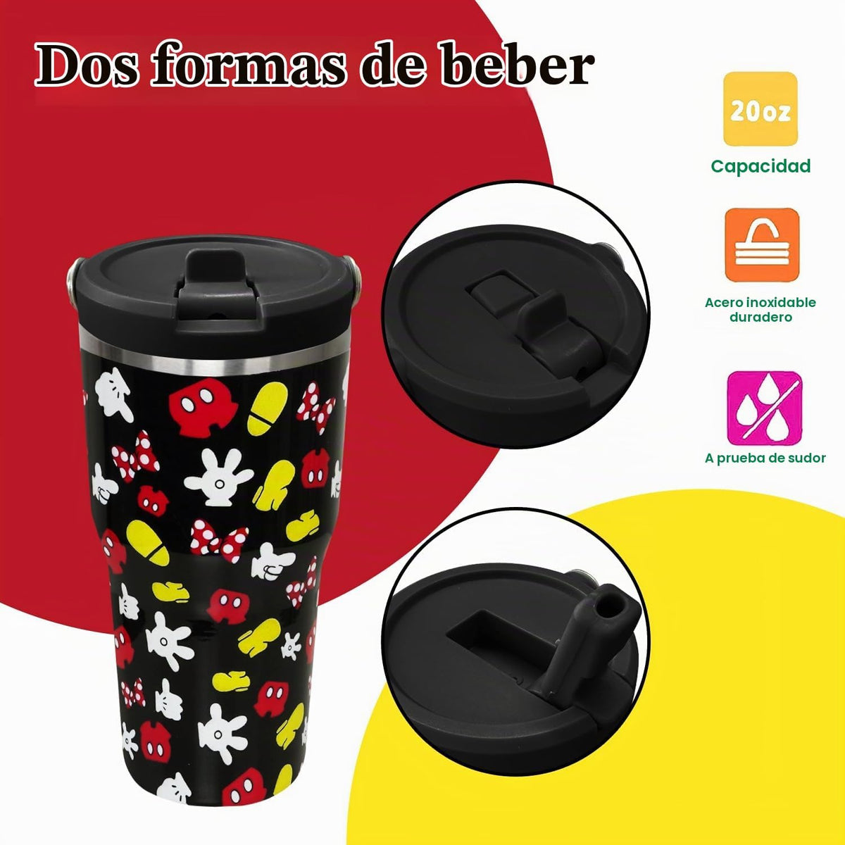 Sxdcfrs Taza de dibujos animados de ratón de 20 oz con tapa y popot...